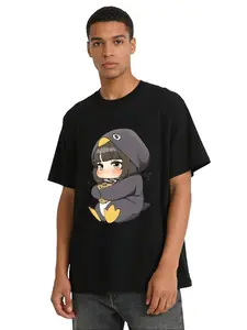 Guga Guga Chibi Penguin Anime Graphic Tee Pure Cotton Casual Streetwear Daily Outings Anime Fans Unisex Men Women Viral Meme Lovers Halloween Christmas Gift