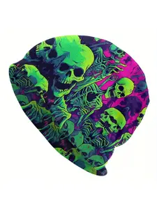 Men'S Trendy Hat for Halloween Featuring a Zombie Skeleton Design, Slim Skull Caps, Beanies, Hip Hop Caps