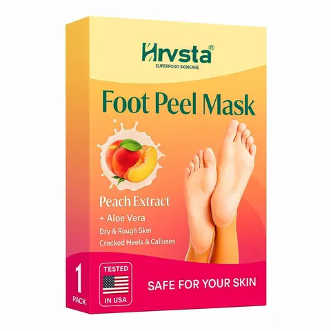 hrvsta Foot Peeling Mask 2-Pack | Dermatologically Tested Paraben-Free Exfoliator for Dry Cracked Heels | Peach-Strawberry Scented for Silky Smooth Baby Soft Feet, Cracking Foot Masks