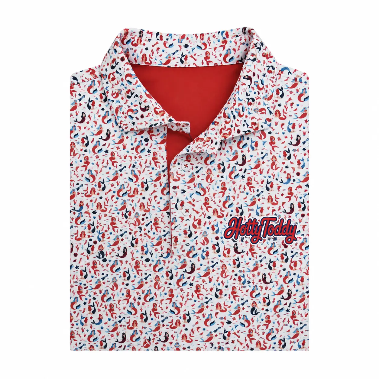 Hotty Toddy Men's Patriotic Coastal Polo Shirt –  old miss Red White Blue Sea Life Print Performance Golf Polo