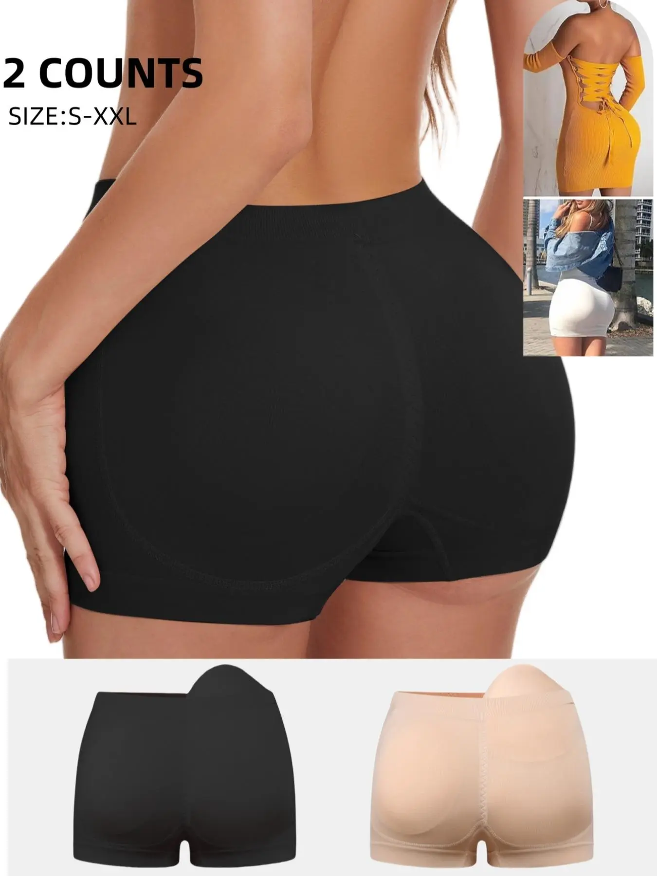 Women's Seamless Knitted Basic Shaping Panties with Removable Pads, Elastic Waist, Breathable Soft Smooth Fabric, Butt Lifting, Fit, Compression Fit Shapewear, Elegant, All Seasons Everyday Wear, Shapewear, Underwear, Detachable, Clothes