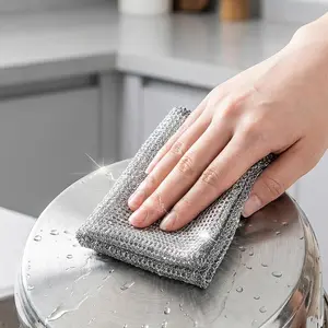 10 PCS Non-Scratch Multipurpose Steel Wire Dishcloths - Reusable Quick-Dry Odor-Free Scrub Cloths for Dishes, Kitchen Cleaning Cloths for Cookware, Sinks, Stove Tops (7.87X7.87) mesh double-layer wash rags