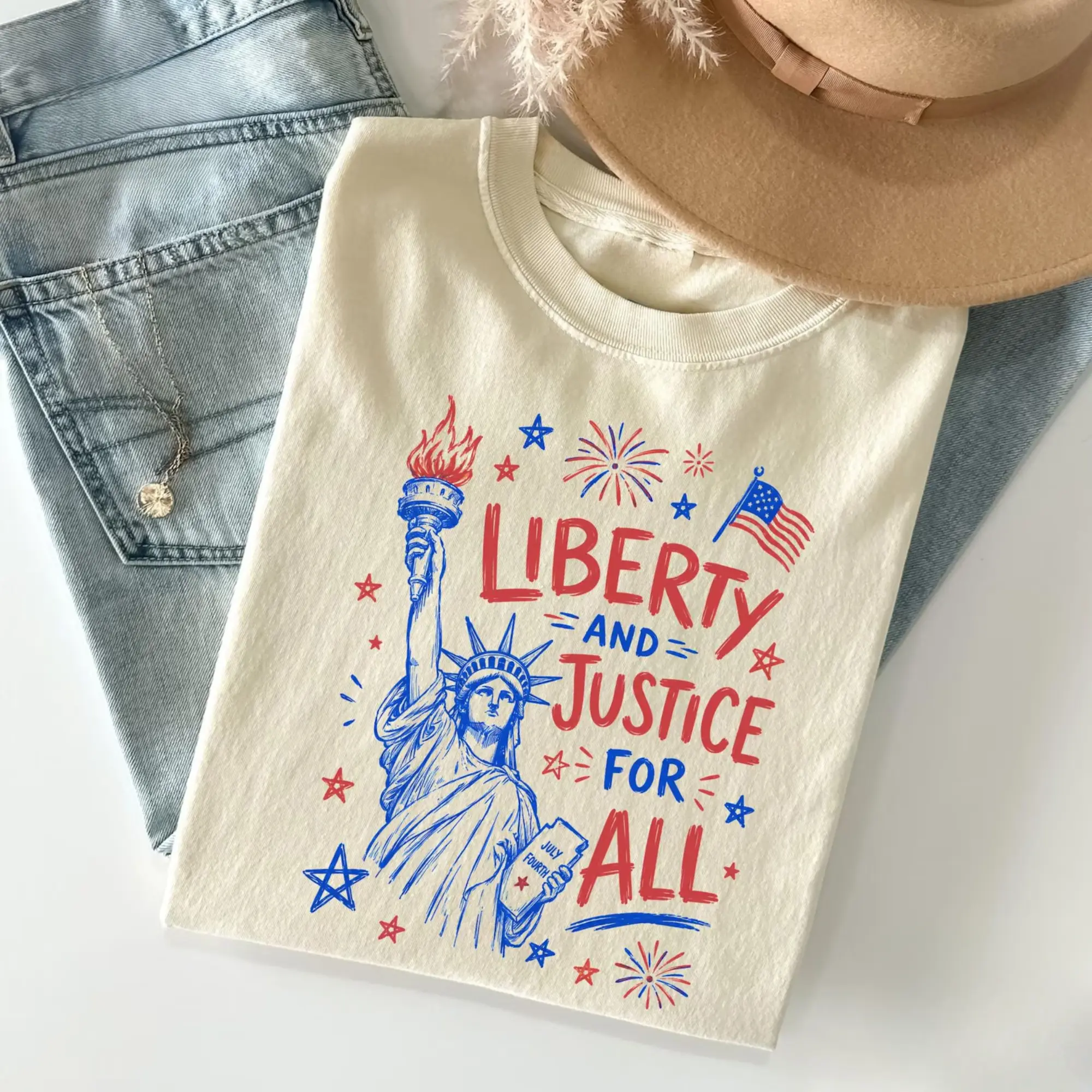 Comfort Colors Liberty And Justice For All T-Shirt, Statue of Liberty Liberal 4th of July Shirt, Anti Patriotic Protest Tee, No Kings in America, Anti Fascism