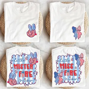 Youth Firecracker Couple Shirt, Mrs Mr Firecracker 4th of July Coquette Americans Birthday Shirt, Graphic Tee, USA-Made & Printed Apparel