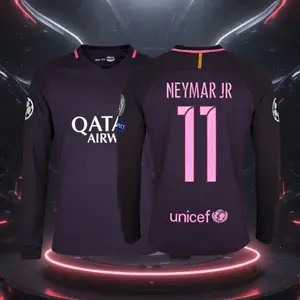 16 17 Away Purple 11# Neymar JR Long Sleeve Retro Soccer Jersey Fans Version