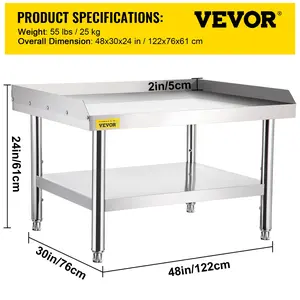 VEVOR Stainless Steel Equipment Grill Stand, 48x 30x 24 Inches Stainless Table, Grill Stand Table with Adjustable Storage Undershelf, Equipment Stand Grill Table for Hotel, Home, Restaurant Kitchen
