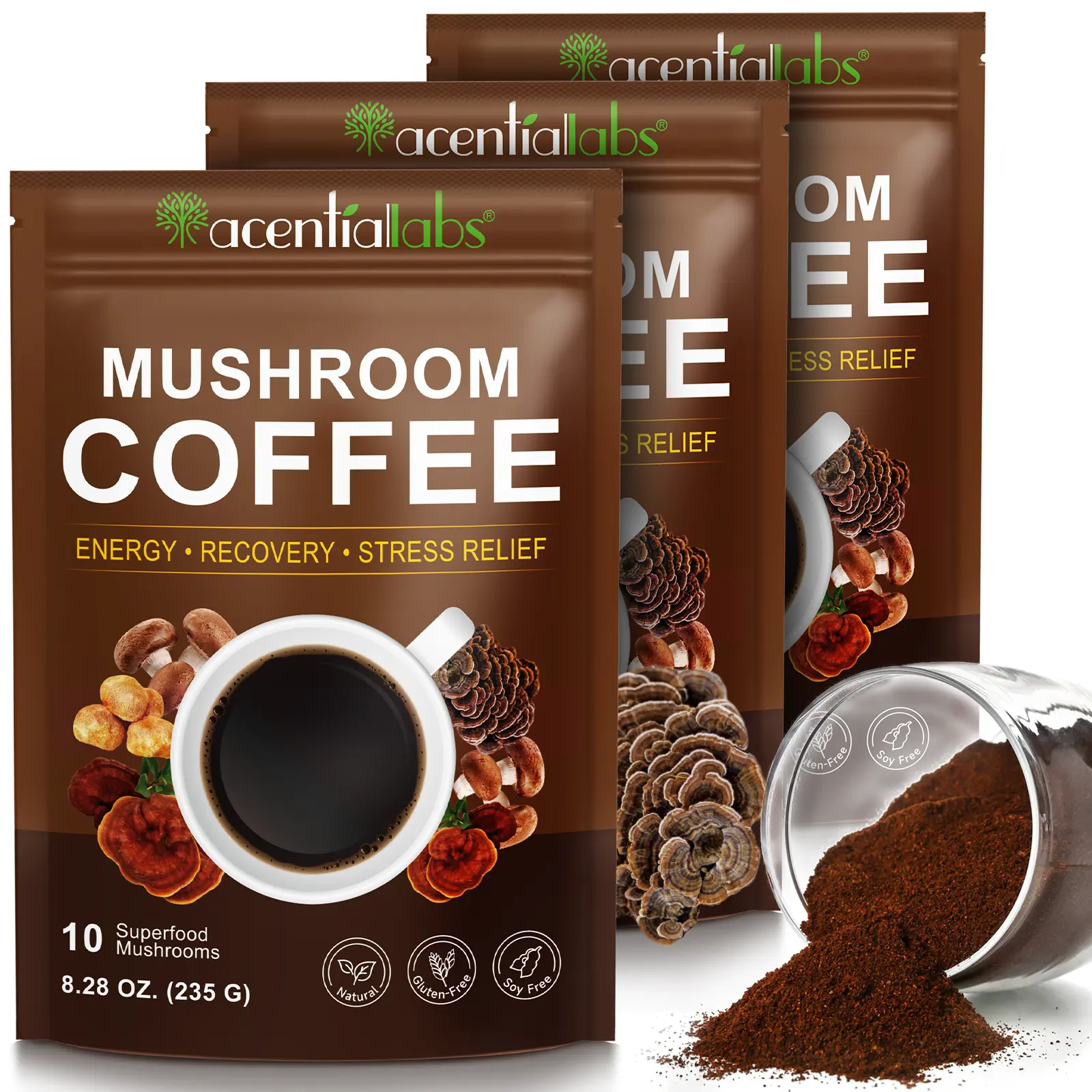 Functional Mushrooms Coffee - Sugar-Free Medium Roast Arabica Instant Drink, 10 Adaptogens (Lions Mane & Chaga Blend) for Focus & Immunity, Energy-Boosting Caffeine, Vegan, Wellness Gift Idea (Adaptogens Mushroom Powders & Drinks Category)