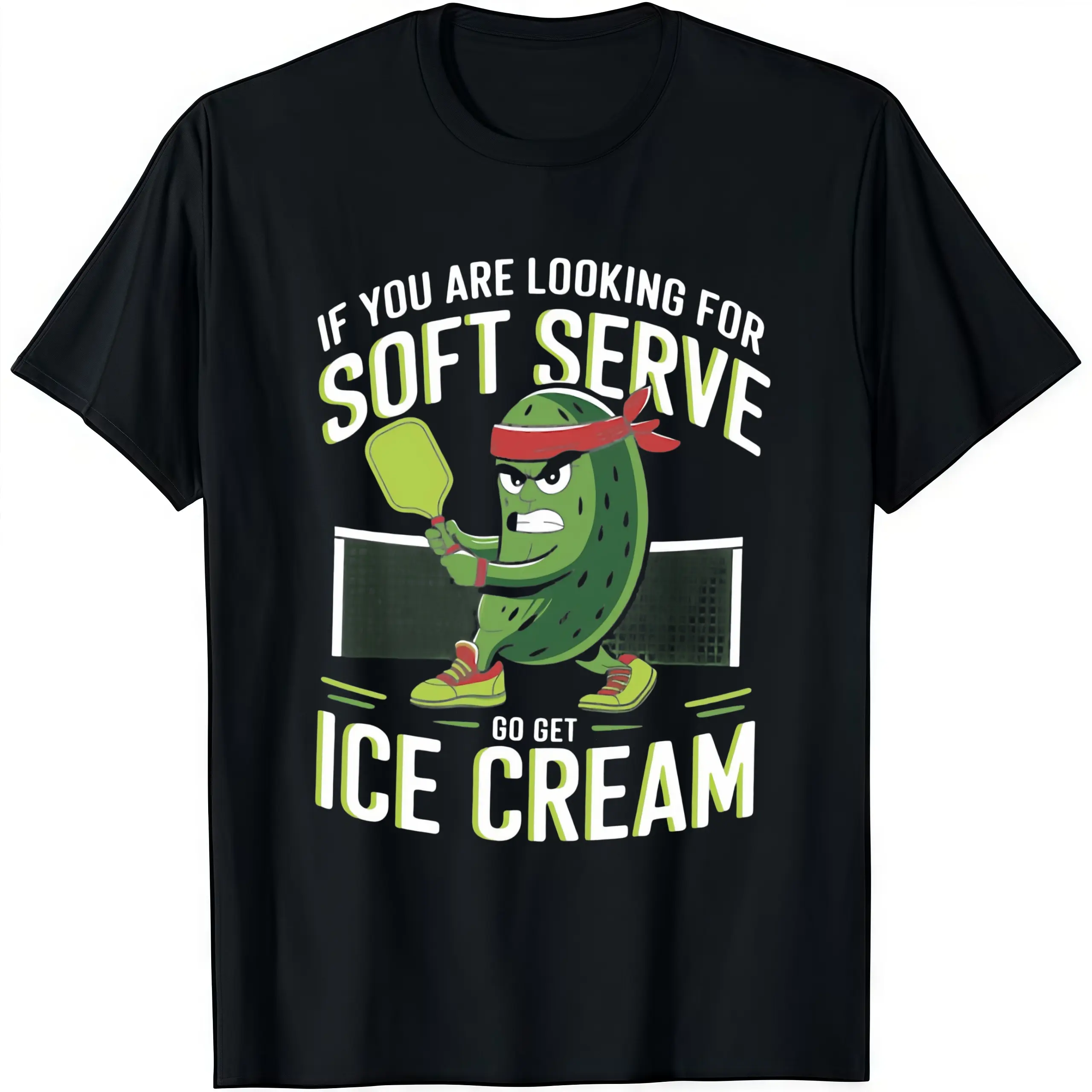Pickleball Funny If You Want Soft Serve Go Get Ice Cream T-Shirt, Cute Angry Pickle Cartoon Graphic Tee, Soft Cotton Sarcastic Pickleball Shirt for Players, Unique Pickleball Gift for Pickleball Lovers