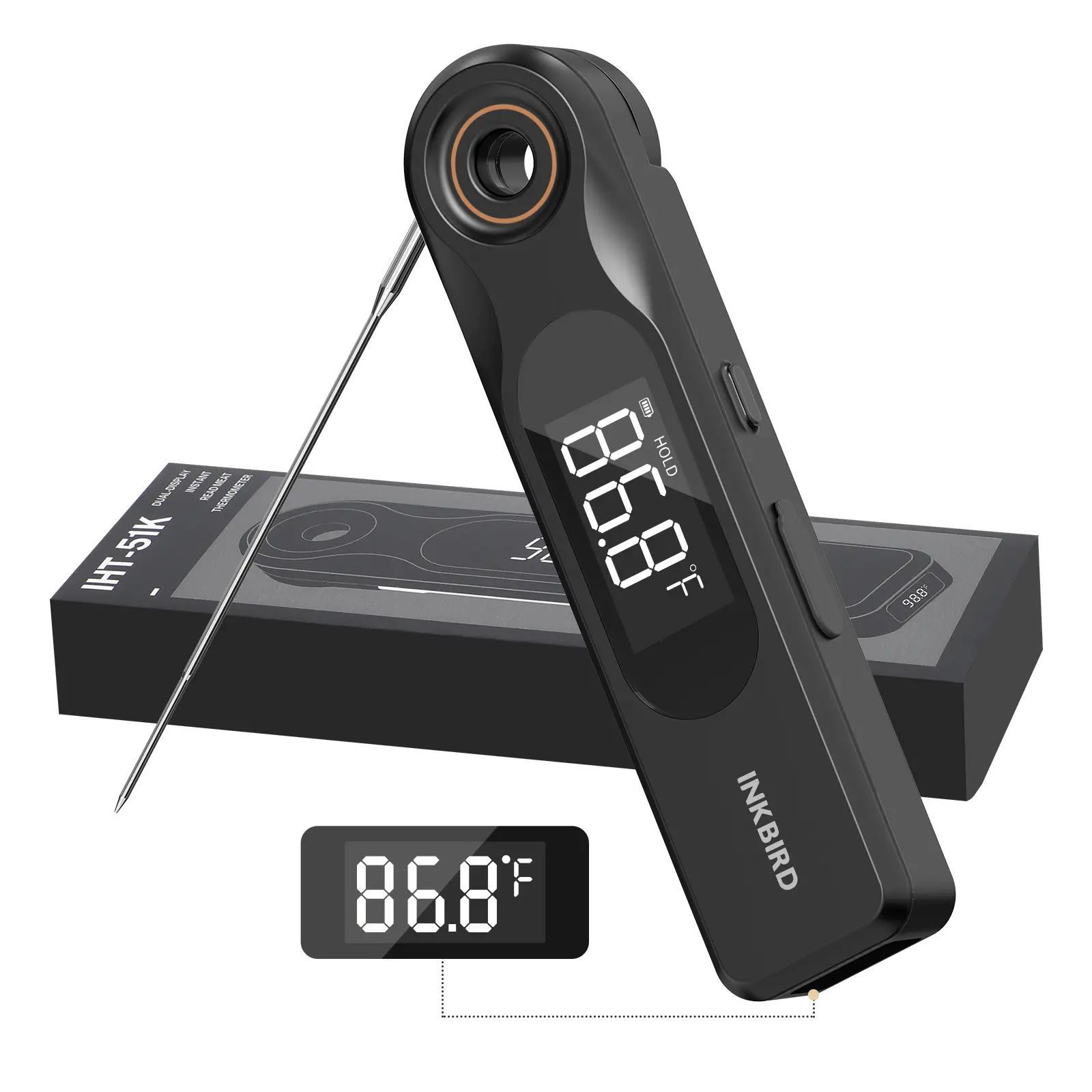 INKBIRD IHT-51K Dual-display Instant Read Food Thermometer, 1.8mm Ultra Thin Probe,IP65 Waterproof, Ideal for Kitchen Cooking, Grilling, Baking,restock,summerwin