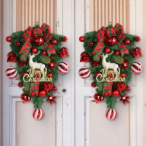 1pc - Christmas door decoration, non electrified white deer tree hanging upside down, red fruit Christmas wreath craft, suitable for outdoor courtyard decoration, holiday party scene venue layout