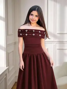 Teenage Girls Summer New Elegant One Shoulder Pearl Decoration Long Dress, Stylish Party Gown, Perfect for Special Occasions