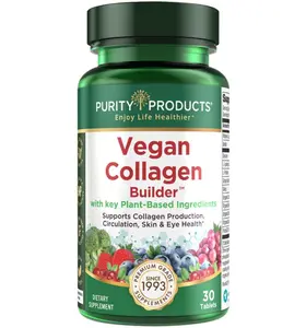 Vegan Collagen Builder - Organic Whole Foods Fruits + Veg, Silica, Lutein, Vitamin C, Biotin, Grape Seed - Amino Acids Glycine, Lysine + Proline Collagen Boosters (30 Servings, Tablets)