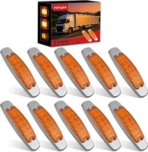 Nilight 10-Pack 6.3in Rectangle Amber Side Marker Lights, 12-LED 3-Function (High/Low/Strobe) Car Accessories, IP67 Waterproof, Stainless Steel Chrome Bezel, 12V Surface Mount for Truck, Trailer, RV