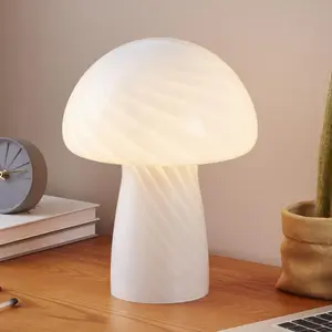 Brightech Mushroom Table Lamp 12.75" - Elegant Modern Glass Lamp for Bedside Tables, Nightstands, Desks, Bookshelves - Cozy Ambient Night Light with Warm White Lamp Living Rooms, Bedrooms - White
