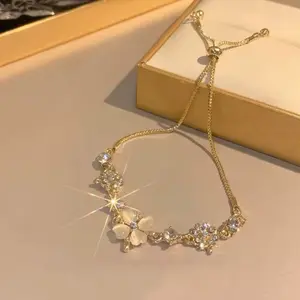 Delicate Four leaf Grass Gold Color Bracelet For Women New Korean Adjustable Bracelet Wedding Jewelry Party Gifts