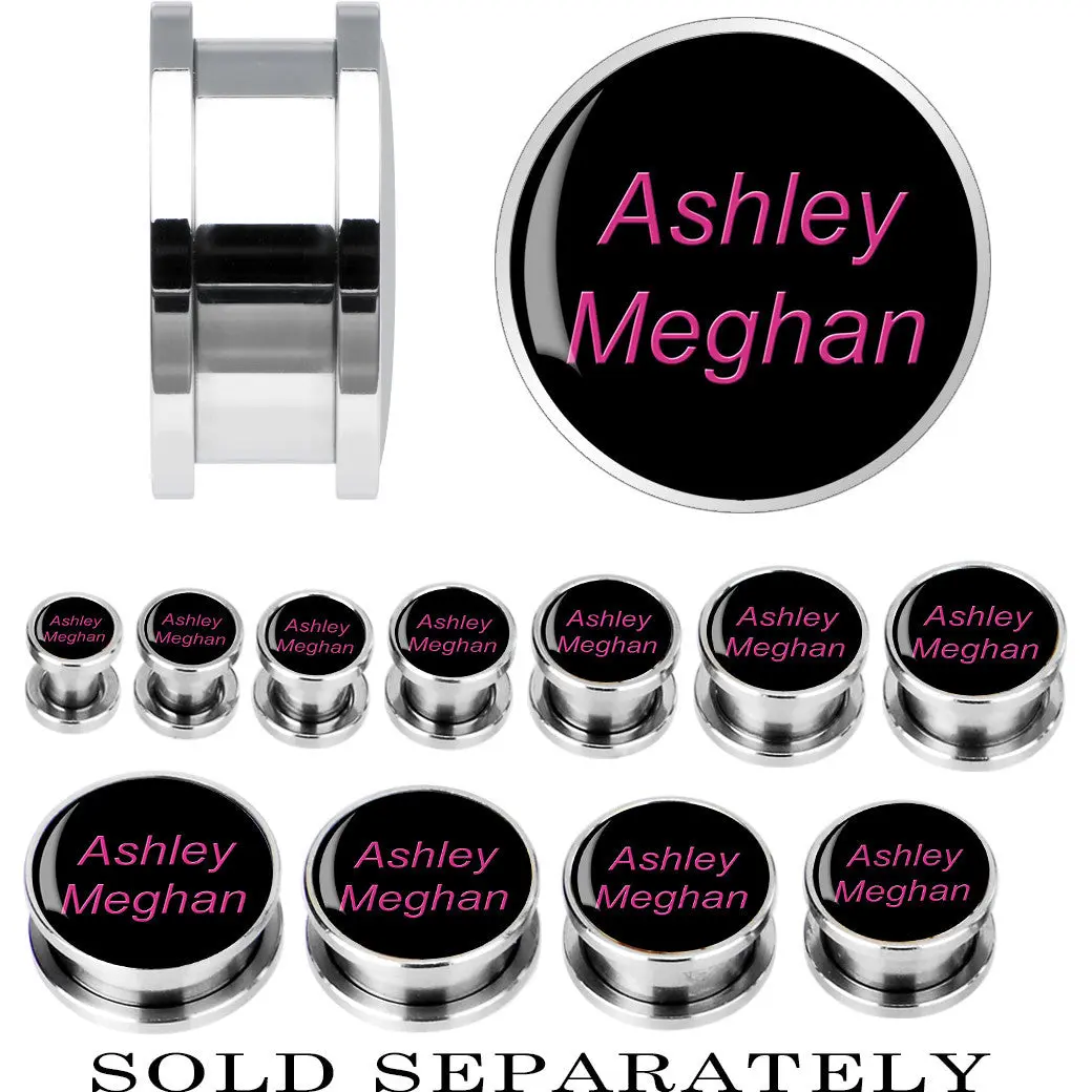 Custom No.1 Black Pink Steel Screw Fit Personalized Plug - buy 2 for a pair