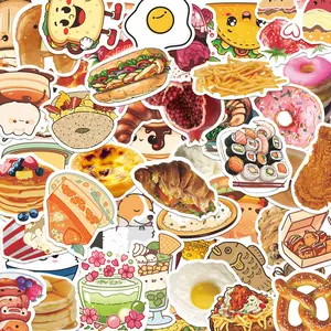 50pcs Cute Kawaii Food Stickers Pack, Waterproof Cartoon Bakery Fast Food Decals for Laptop, Water Bottle, Journal & Scrapbook, Food Lover Gift