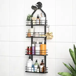 Shower  Hanging (Black), Adjustable Anti-Swing-Over The Shower  , 4 Tier Height Bathroom Storage Organizer Bathroom Shelves Basket Rack Shower Caddies (4Tier)