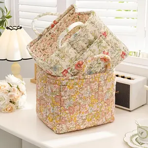 1PC Multi-Purpose Korean Cottagecore Fabric Storage Basket - Portable Machine-Washable Organizer Bin for Underwear, Clutter & Home Essentials, Decorative Quilted Storage Container