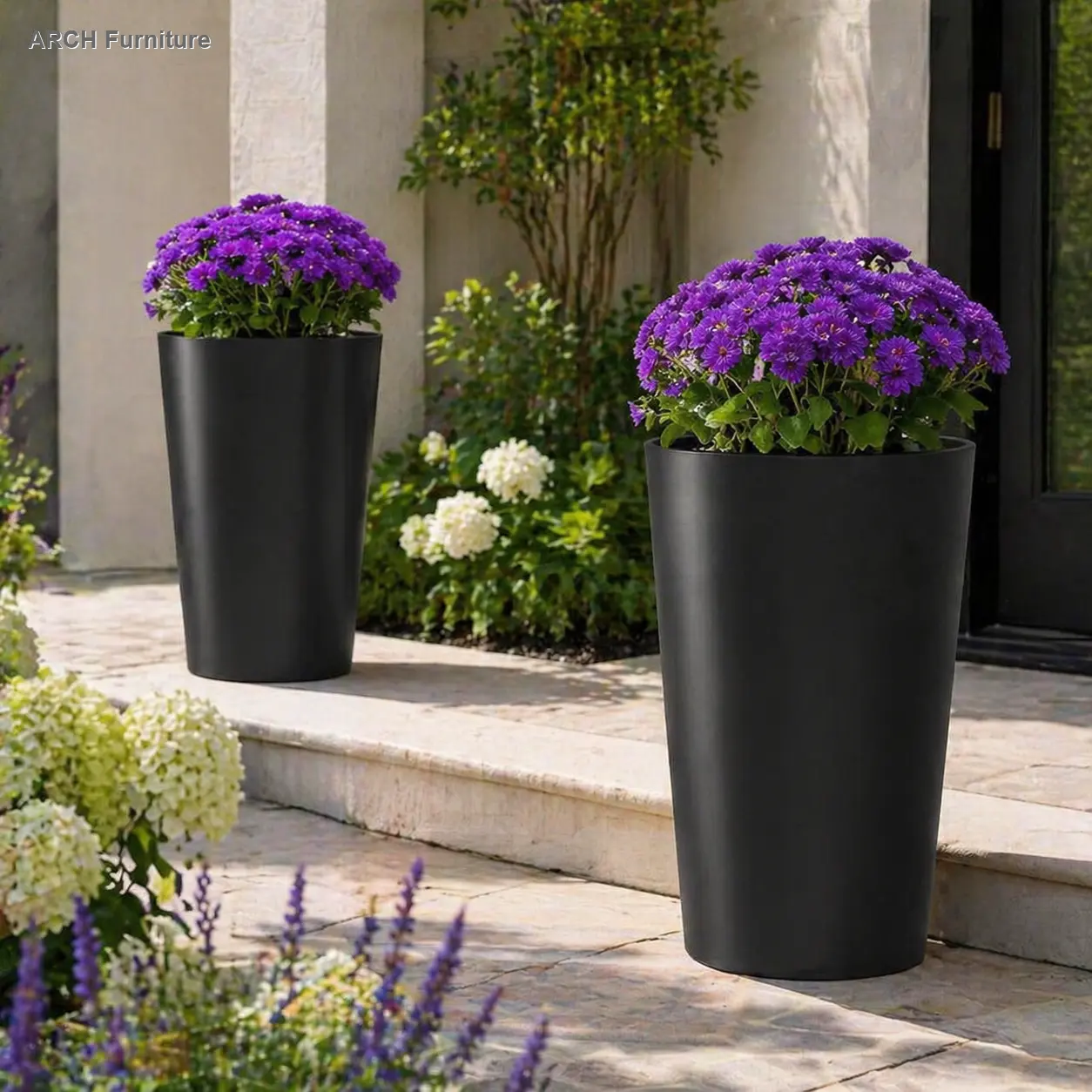 2-Pack 21.7 in Tall Square Floor-Standing Garden Pots, Modern Big Tapered Matte Crack-Resistant Decorative Indoor-Outdoor Flower Pots for Porch Patio, Garden Accessories Outdoor (Black),campingessentials,outdoorfurnitureset,campinggear