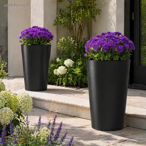 2-Pack 21.7 in Tall Square Garden Pots, Modern Big Tapered Matte Planters for Outdoor, Indoor Porch Patio Use, Garden Accessories (Black)