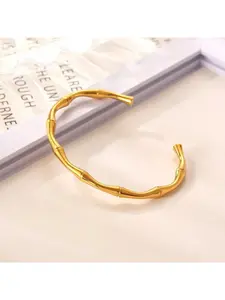 Gold Tone Bamboo Joint Open Cuff Bangle Bracelet for Women, Dainty Bamboo Shape Bangle, Elegant Everyday Jewelry
