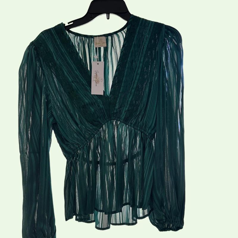 Emerald Green Long Sleeves Shimmer Blouse