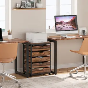 LITTLE TREE 5-Drawer File Cabinet, Wood Mobile Storage Drawer Unit, Industrial Office Cabinet with Drawers & Wheels, Rolling Printer Stand for Home Office