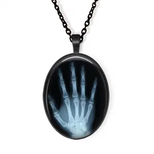 Hand X-Ray - Oval Pendant, Necklace or Key Chain - Halloween Keychain, Halloween Pendant, X-Ray, Spooky Necklace, Halloween Jewelry