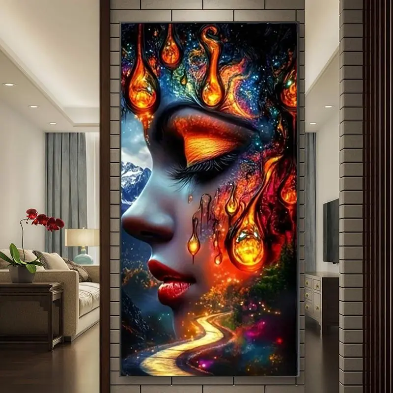 5D Diamond Arts Colorful Painting Kit, 1 Set Fire Face Pattern DIY Diamond Arts Colorful Painting without Frame, Wall Art Painting, Handmade Art Crafts for Home Decor, Handmade Gifts