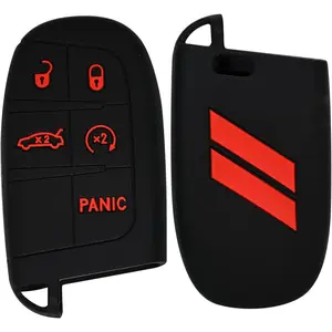 Silicone Key Fob Cover, 5 Button Remote Key Protection Case for Dodge Charger Challenger Dart Durango Journey (1 Black Key Fob Case)