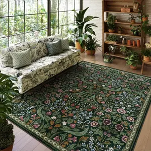 Floral & Leaf Pattern Rug, Non-slip Soft Floor Mat, Decorative Carpet for Home Living Room Bedroom, Home Decor, Boho Floral Rug, Boho Printed Rug, Boho Area Rugs, Bohemian Style Rugs