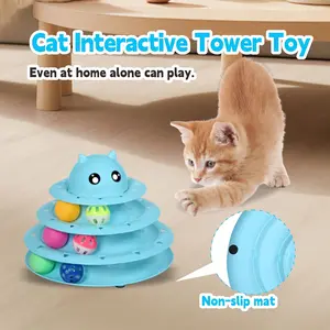 Three-Tiered Turntable Cat Toy Featuring Six Colorful Balls for Interactive Play, Designed to Provide Mental And Physical Stimulation for Kittens, Without Battery