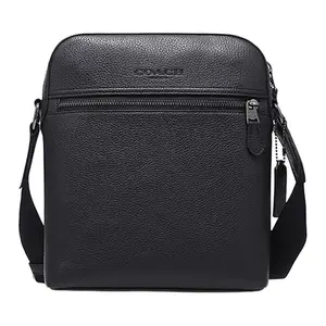 COACH Houston 22 Pebbled Leather Messenger Bag for Men, Small Size, Black
