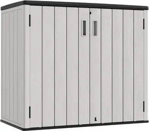 KINPLAY Outdoor Horizontal Storage Plastic Shed,37 Cu.ft Outdoor Storage Cabinet Waterproof Resin Tool Storage Box (Grey)