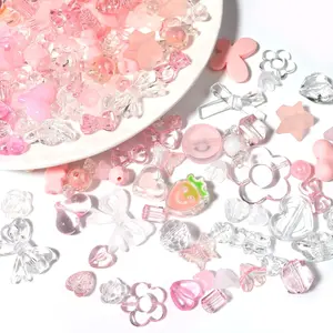 120 count  Pink Assorted Beads Mix Random Style Candy Color Pastel Plastic Flower Beads for DIY  Making Bracelet Necklaces Phone Lanyard