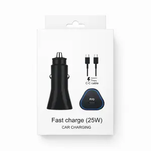 25W Super Fast Car Charger with 6Ft Type-C Cable for Samsung & iPhone Black Matte Finish USB-C Compatible 100-240V Voltage Fast Charging