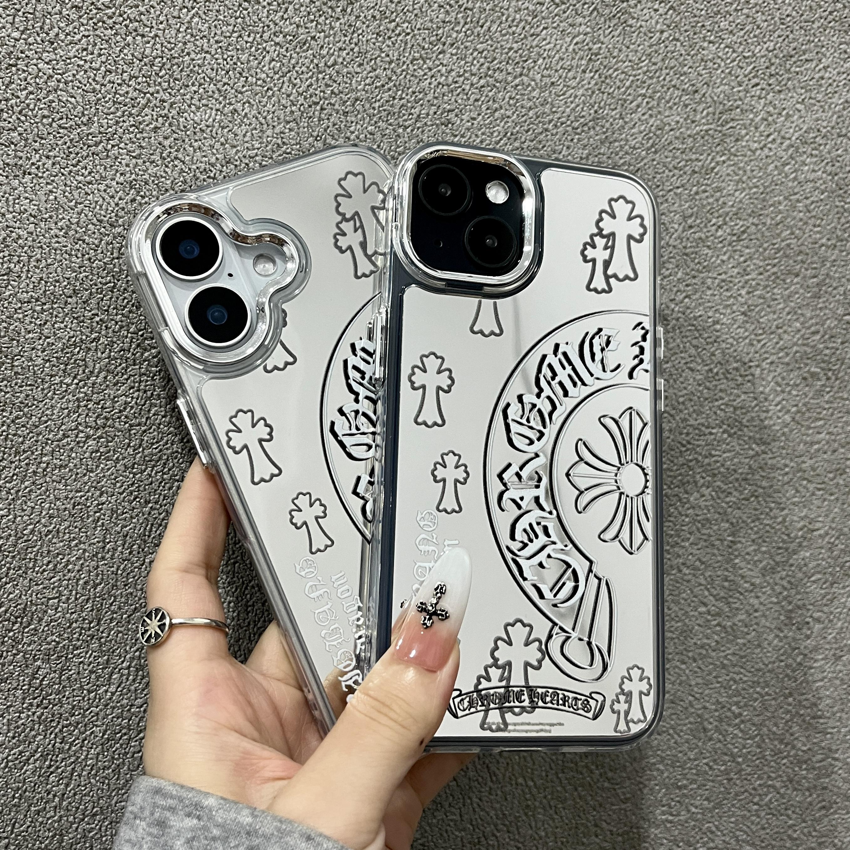 Compatible with iPhone 17/16/15/14/13/12/11/ProMax/Pro/Plus/Ari Minimalist Creative Soft-Edge Hard CaseAcrylic Mirror Finish Silver Premium Makeup MirrorScratch-Resistant Phone Case