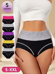 Women's Colorblock High Waist Panty, Soft Comfortable Breathable Tummy Control Knicker for Daily Wear, Fashion Breathable Underwear, Underwear for All Seasons