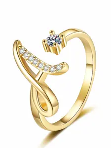 26 Letter Open Adjustable Ring | 14K Gold Plated Micro-Pavé Zircon | Minimalist Stackable Ring for Women – Elegant Everyday Ring, Perfect for Gifting, Parties & Daily Wear