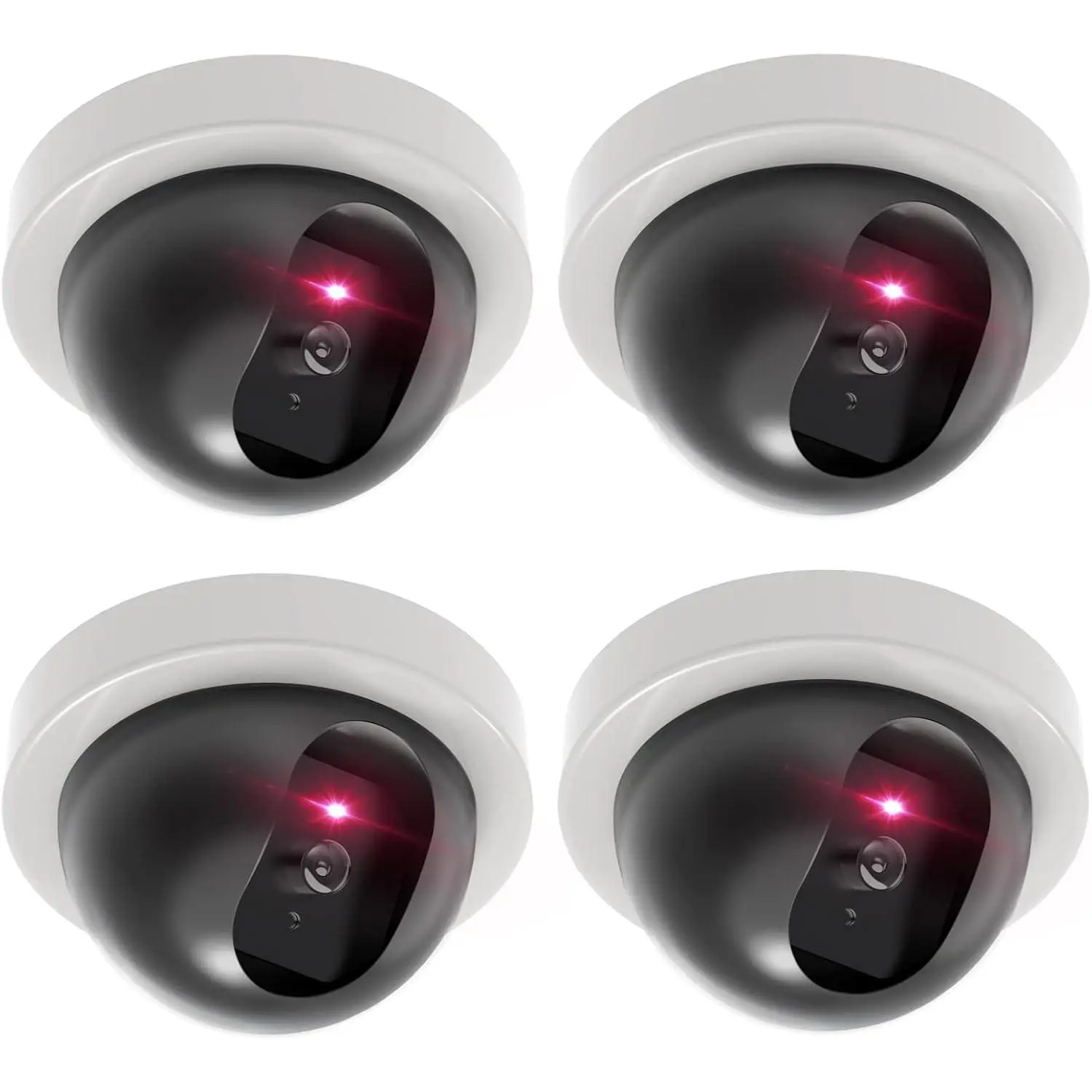 White Digital Dummy Fake Security Dome CCTV Camera with Flashing Red LED Light, Security Alert Sticker Decals (SDW-4) - 4 Packs, Thieves