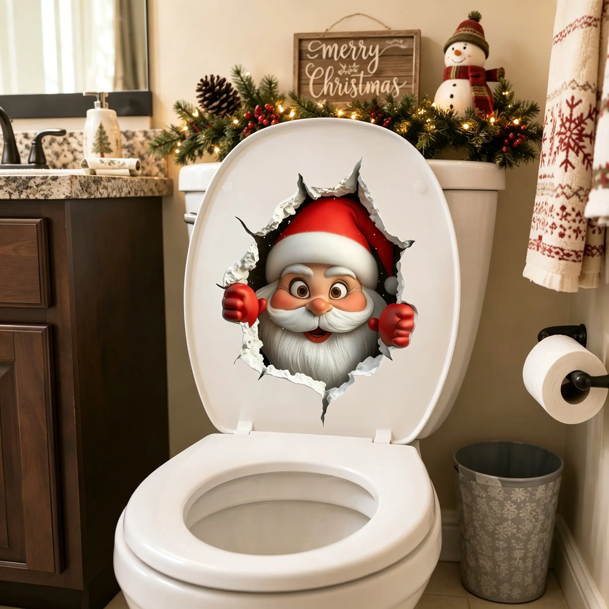 Funny 3D Santa Claus Wall Decal, Christmas Holiday Wall Sticker for Living Room, Bedroom and Home Decor