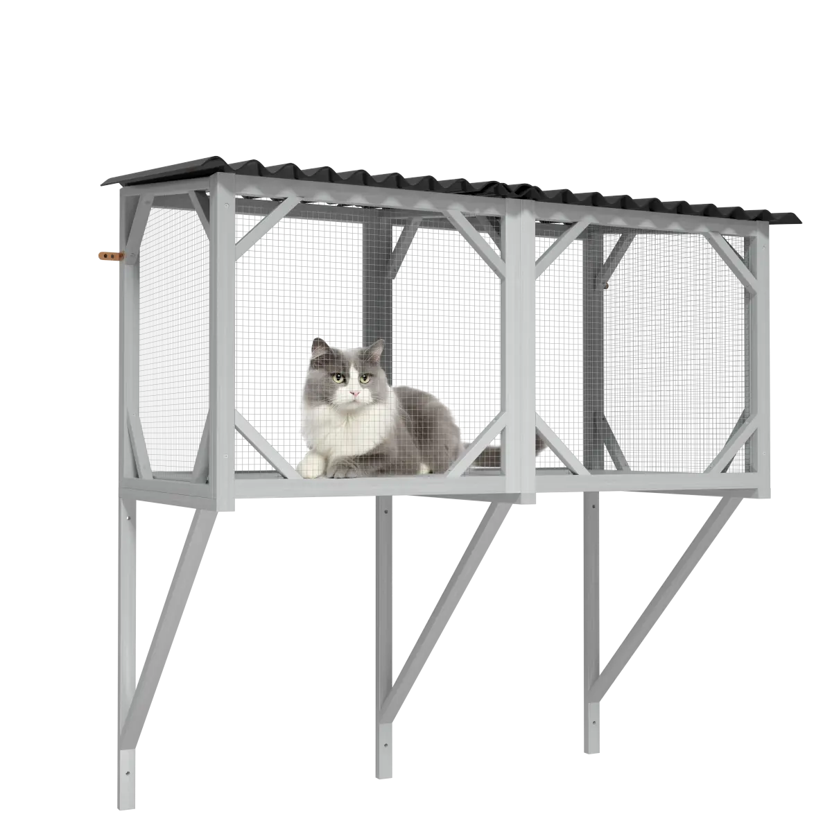 43.3x25.2x47.2 Inch Solid Fir Wood Cat Window Perch, Wall-Mounted Catio with 270° View Mesh, 55LBS Capacity, Fits Windows Up To 37.75", Sturdy Cat Enclosure for 1‑4 Cats Indoor Outdoor