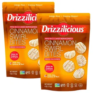 Drizzilicious Cinnamon Swirl Mini Rice Cakes - Gluten-Free Vegan Crunchy Snack 4 oz Pack of 2 Allergen Free Healthy Snack with Chia Quinoa Flax