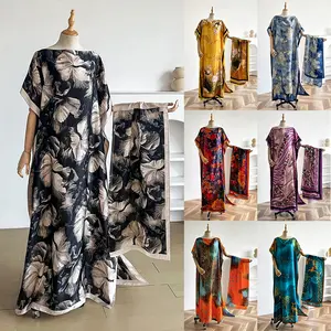 Elegant Women's Floral Print Dress Set, Shawl Collar Long Sleeve, Beach Sun Protection Scarf, All Seasons Casual Wear