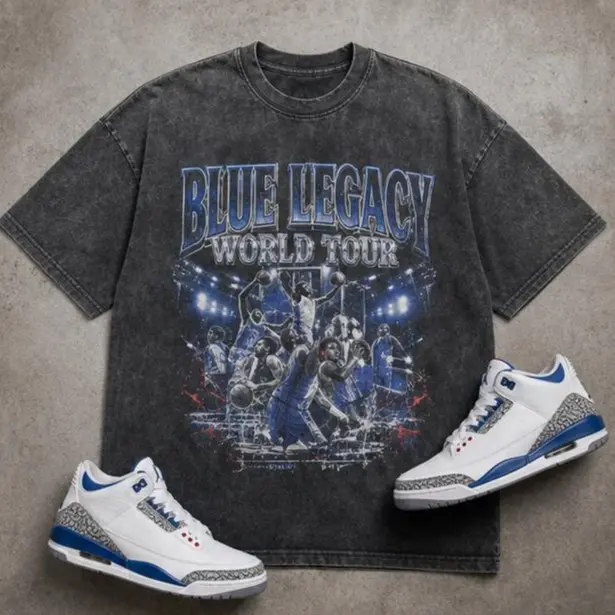 Matching  Wash T-Shirt for Jordan 3 True Blue - Blue Legacy Back To School