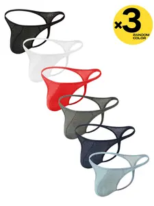 2/3/4 Pcs Random Color Men's Solid Lace Thongs, Narrow Thin Waistband, T-Back Hip-lifting, Bikini Style Slim Fit, For Sports, Fitness & Daily Home Wear, Underwear All Seasons Men, Aesthetic