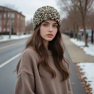 3PCS Women’s Leopard Print Knit Beanie Hats, Soft Fuzzy Warm Winter Skull Caps, Cozy Animal Pattern Slouchy Beanies for Cold Weather & Daily Use