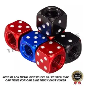 New 4 Pieces Metal Dice Wheel Valve Stem Tire Cap Trims For Car Bike Truck Dust Cover