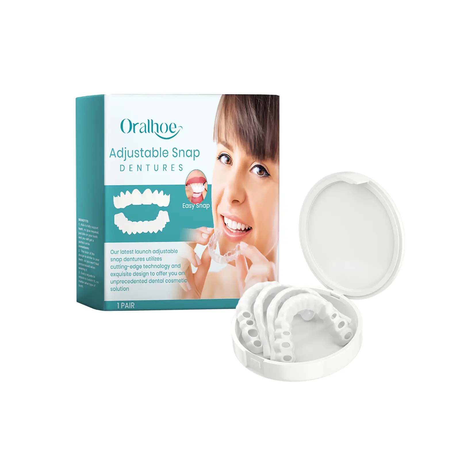 Oralhoe Adjustable Snap-on Type Dentures Comfortable Adjustable Dentures Suitable for Mouth Type Chewing Force Fit Teeth